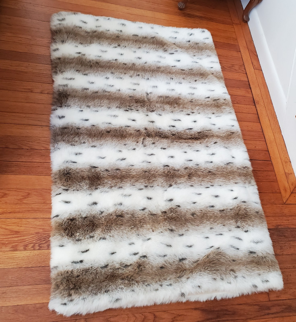 Dennis Basso Home Luxury Faux Fur Throw Blanket Animal Print White Brown 56 x 70